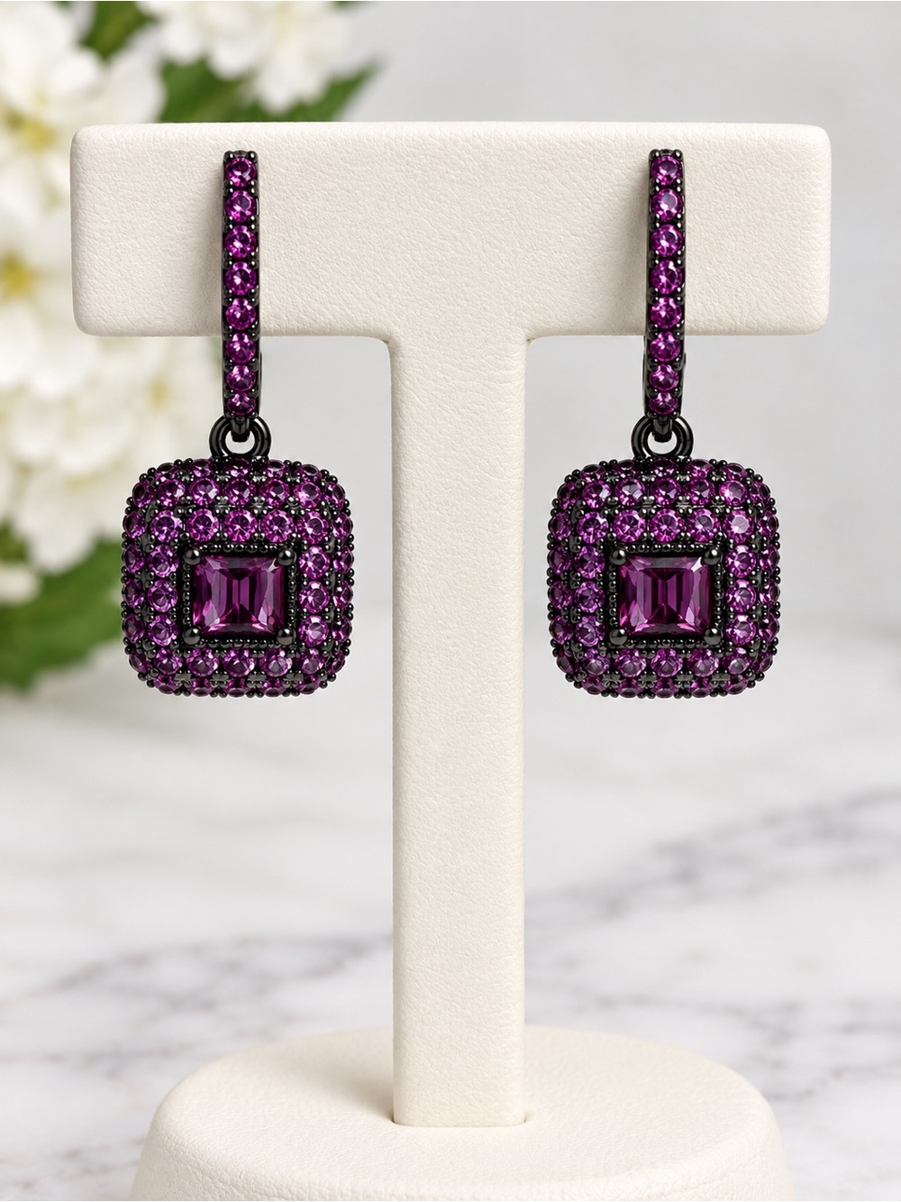 Vintage zirconia copper emerald cut Earrings